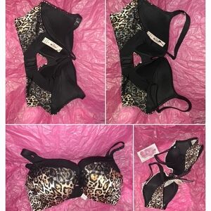 Victoria's Secret Black and Leopard Print Bra NWT